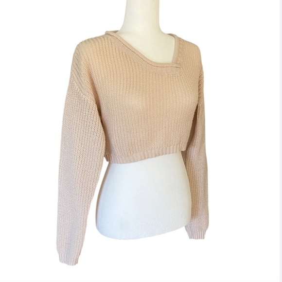 Cropped Sweater with Bias-Cut Neckline - Picture 1 of 4